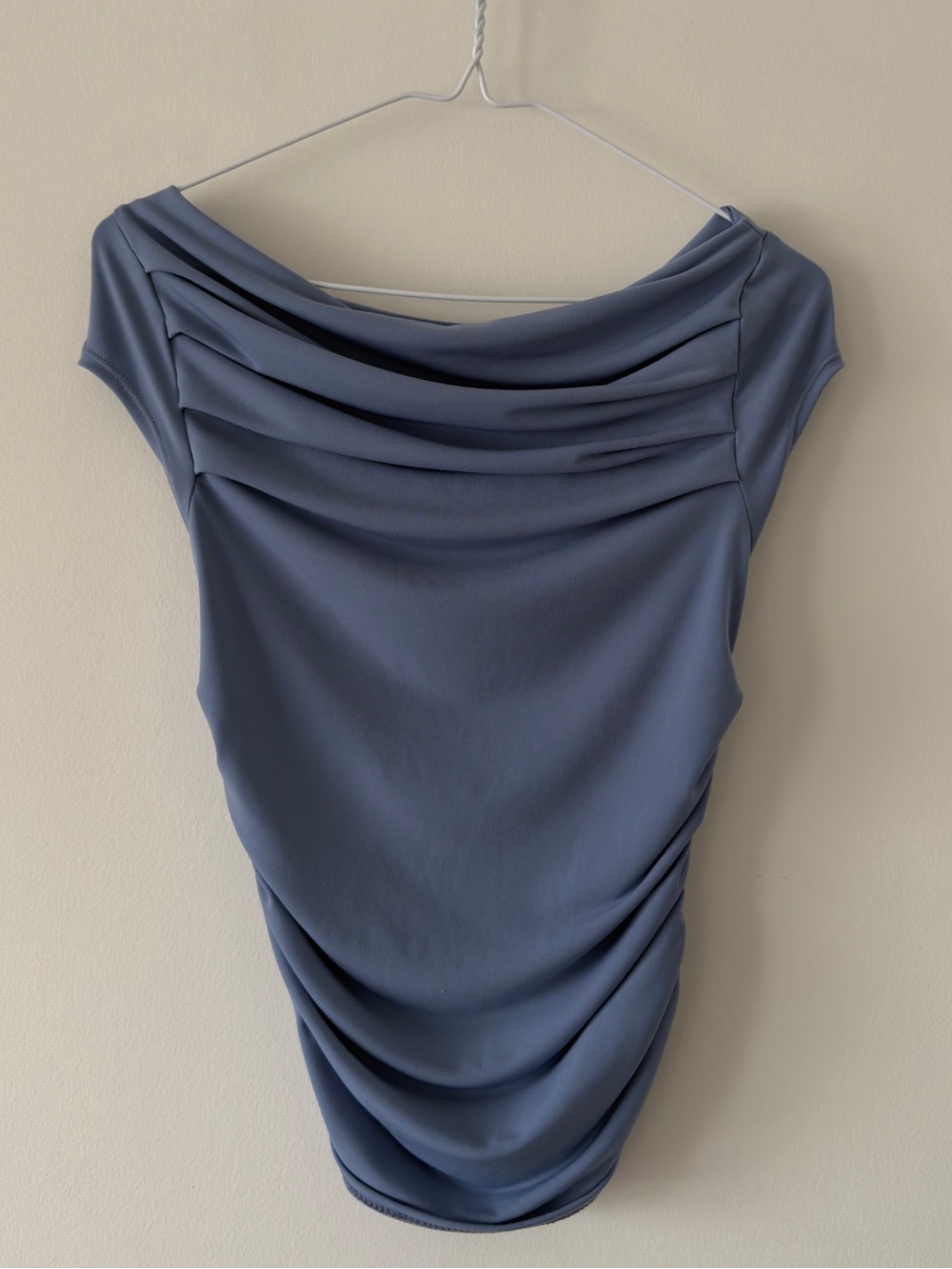 Draped Boatneck Blouse in Slate Blue